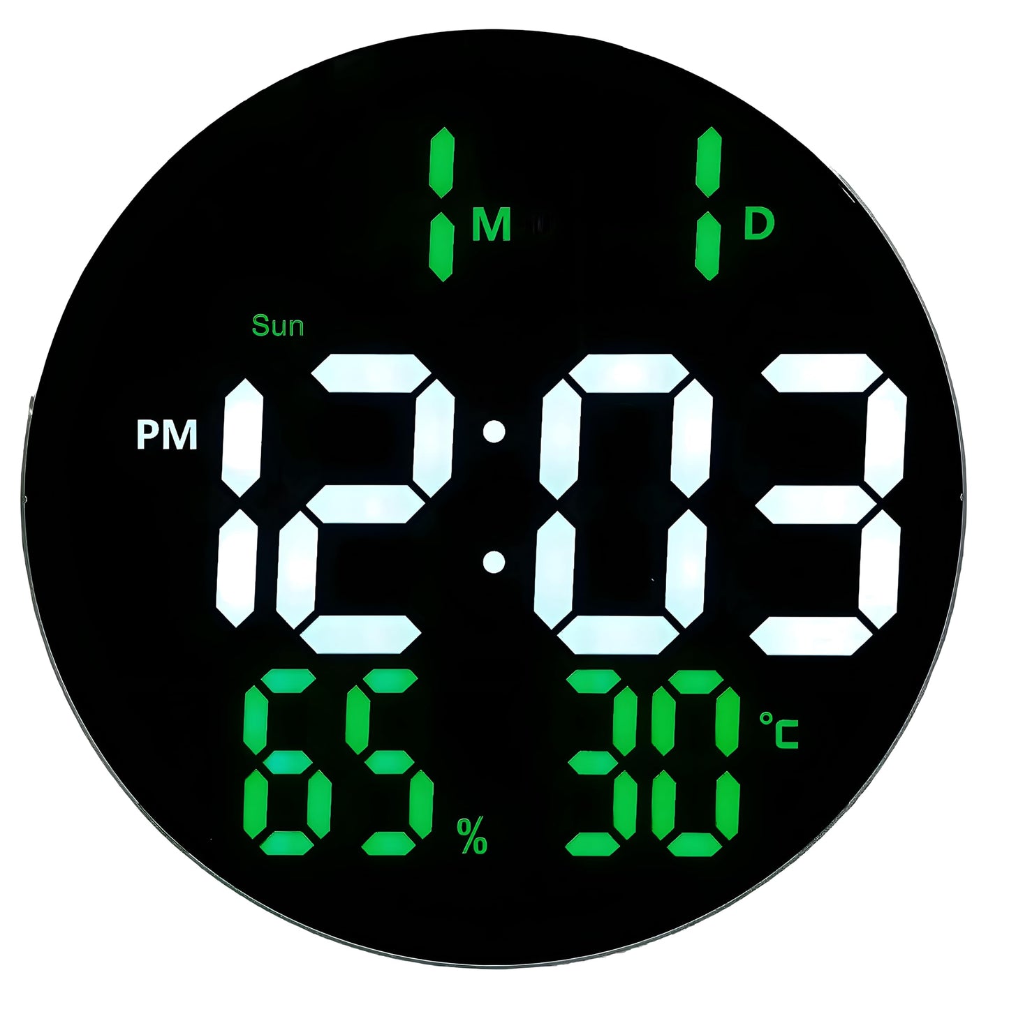 Digital Wall Clock with Remote Control, 10 Inch LED Display, Green, Temperature, Humidity, Alarm
