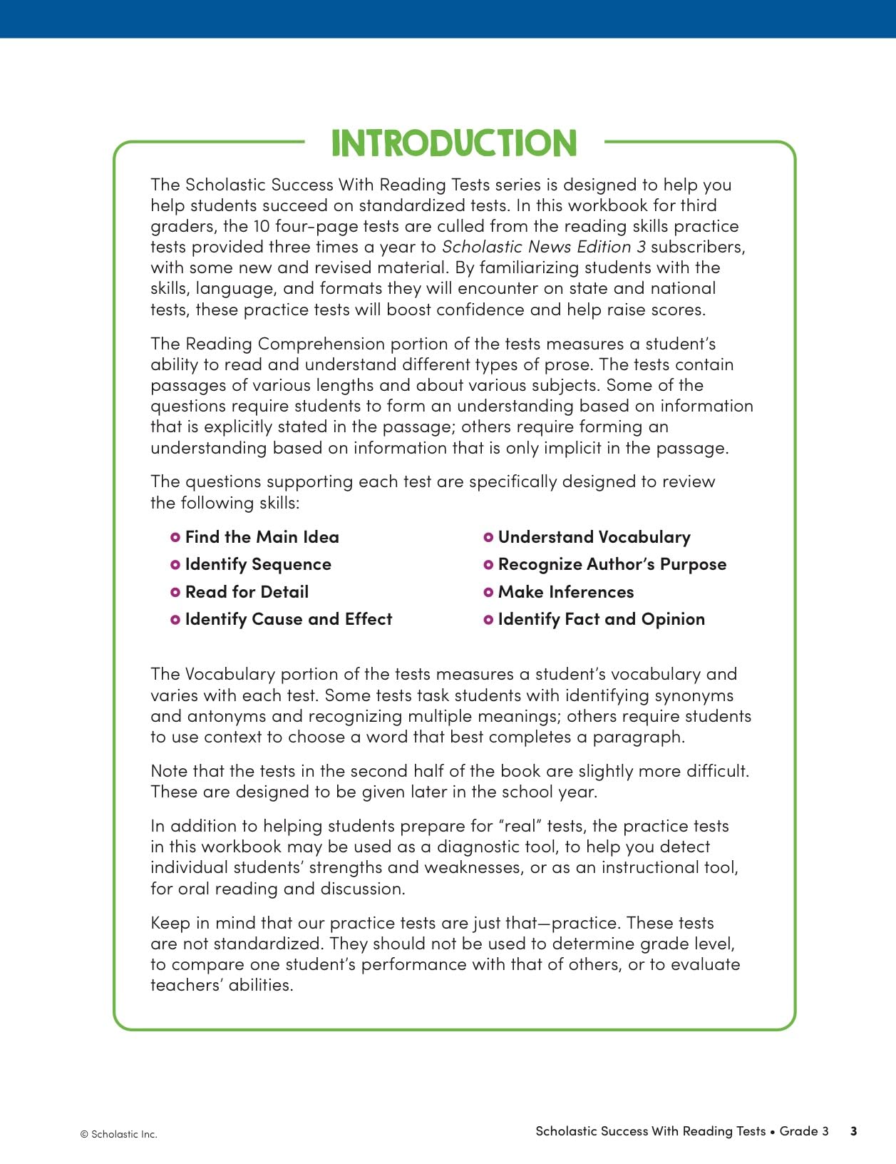 Scholastic Success with Reading Tests Grade 3 Workbook