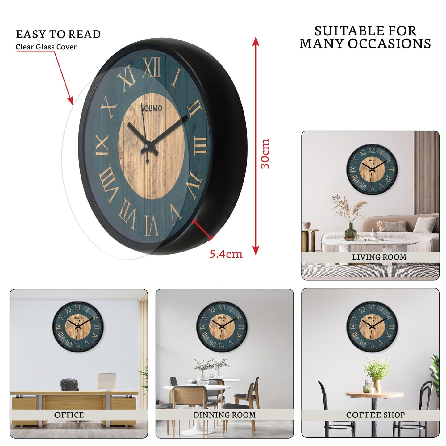 Wall Clock with Sweep Movement - 12 Inch Black Plastic Frame