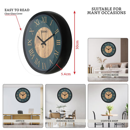 Wall Clock with Sweep Movement - 12 Inch Black Plastic Frame