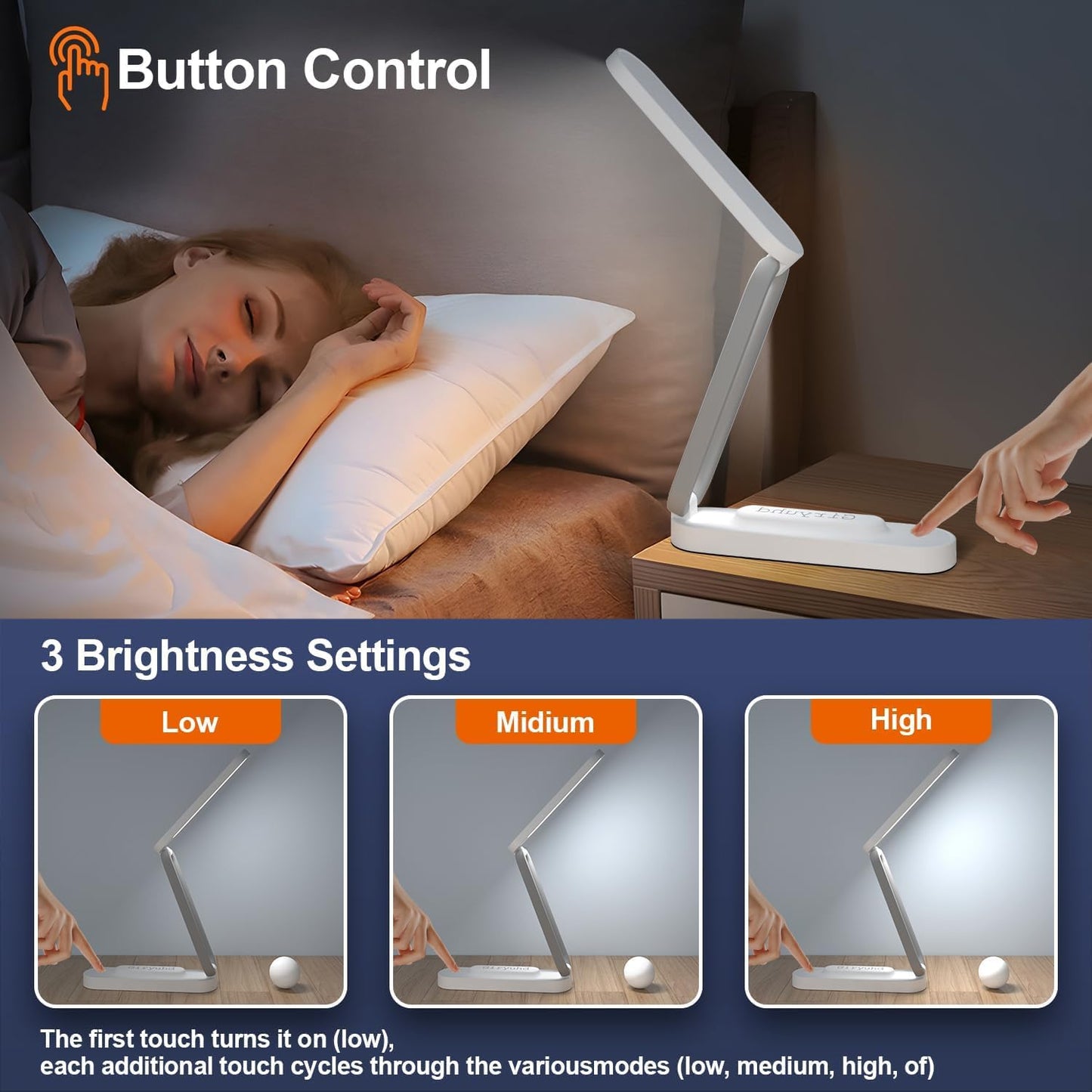 LED Desk Lamp with Touch Control, Dimmable, 3 Color Modes, Eye-Caring, USB Charging Port