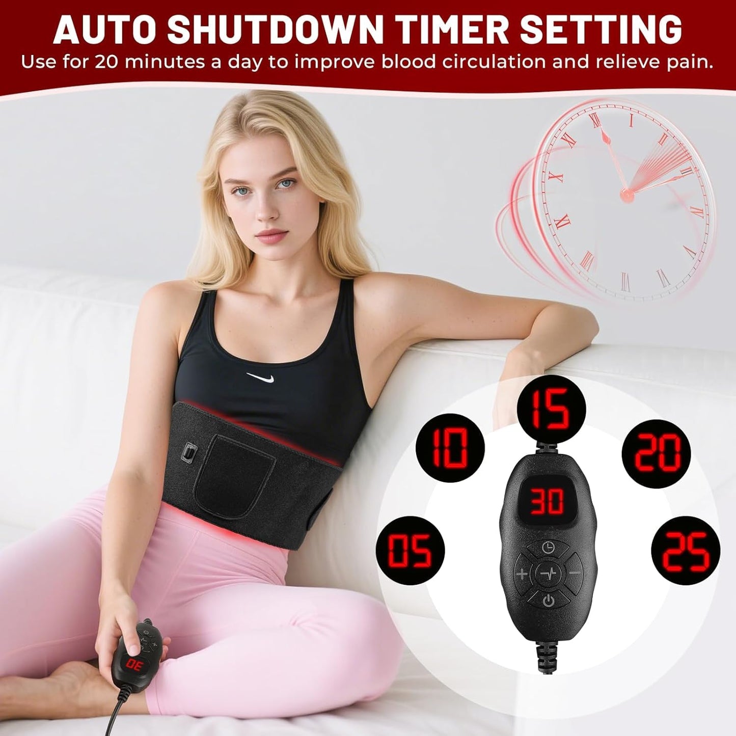 Red Light Therapy Belt Wrap with Timer, 660nm & 850nm, 315 LEDs, Adjustable Size for Back and Muscles