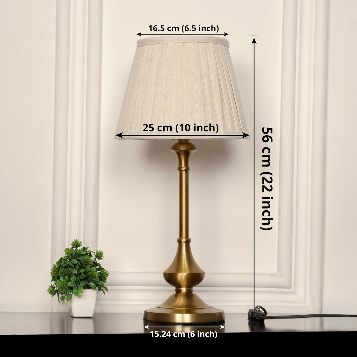 Table Lamp Antique Brass Gold Finish 10 Inch Off White Lampshade LED