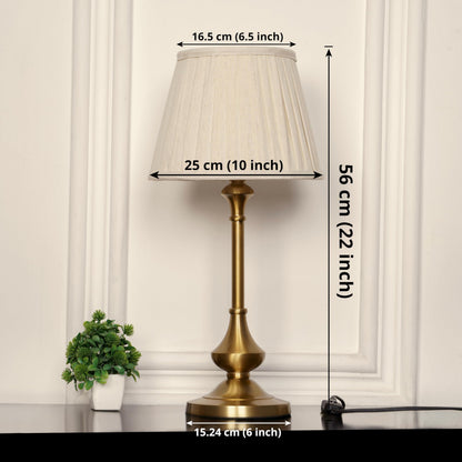 Table Lamp Antique Brass Gold Finish 10 Inch Off White Lampshade LED