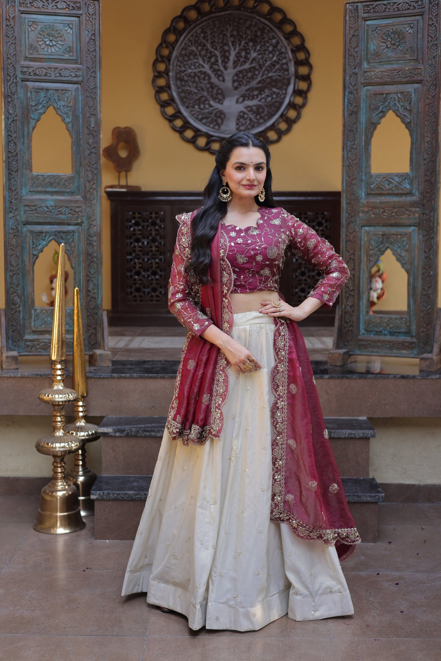 Lorenvalley Fashion Magenta Cosmos Fabrics with Zari & Sequins Embroidered work Lehenga Choli with Dupatta