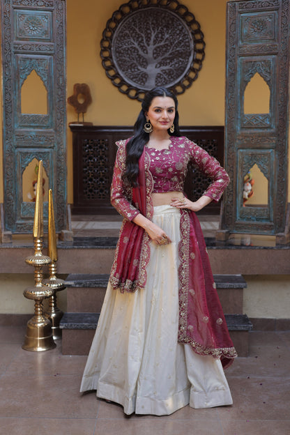 Lorenvalley Fashion Magenta Cosmos Fabrics with Zari & Sequins Embroidered work Lehenga Choli with Dupatta