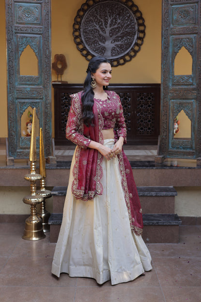 Lorenvalley Fashion Magenta Cosmos Fabrics with Zari & Sequins Embroidered work Lehenga Choli with Dupatta
