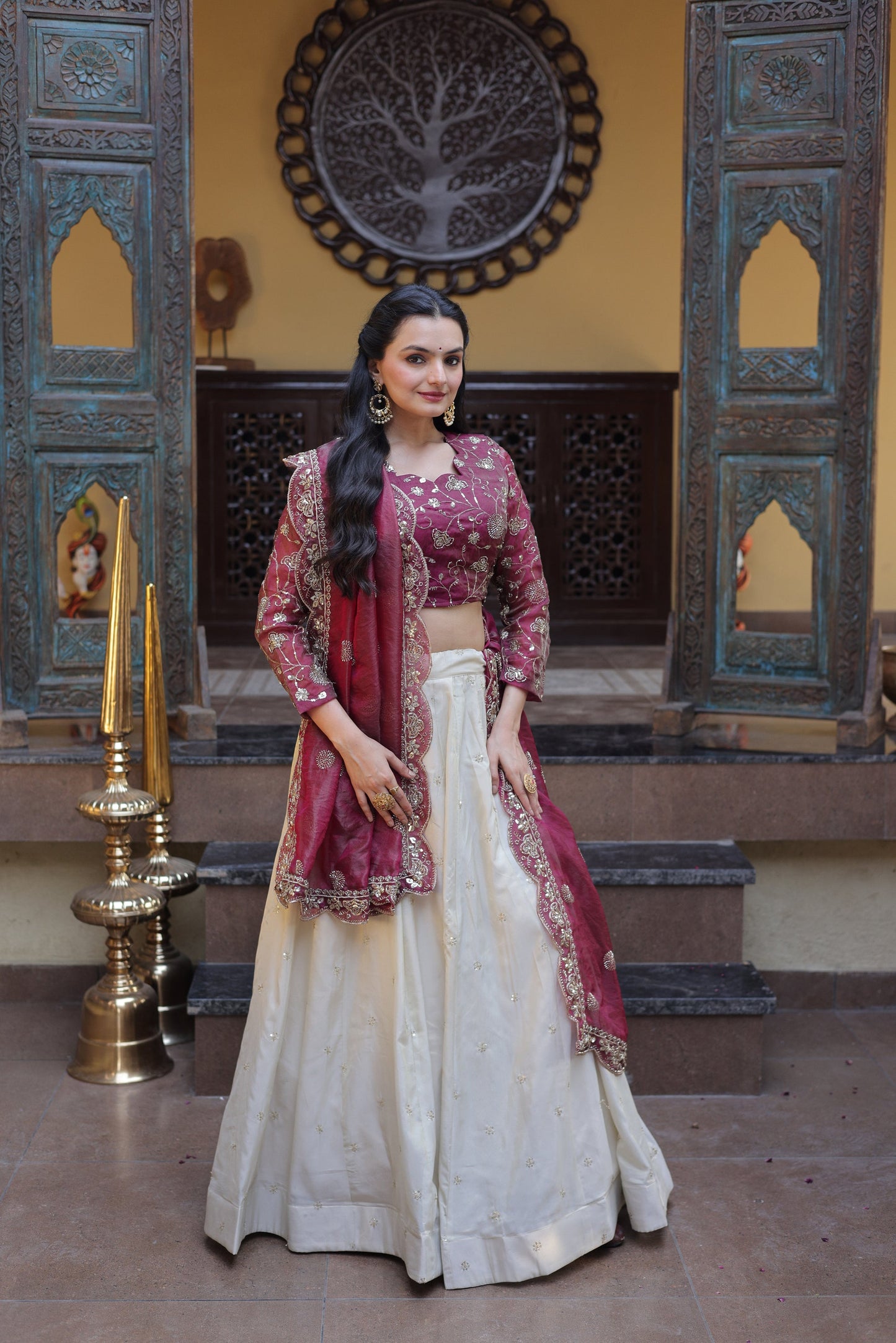 Lorenvalley Fashion Magenta Cosmos Fabrics with Zari & Sequins Embroidered work Lehenga Choli with Dupatta