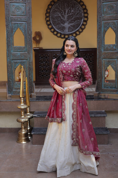 Lorenvalley Fashion Magenta Cosmos Fabrics with Zari & Sequins Embroidered work Lehenga Choli with Dupatta