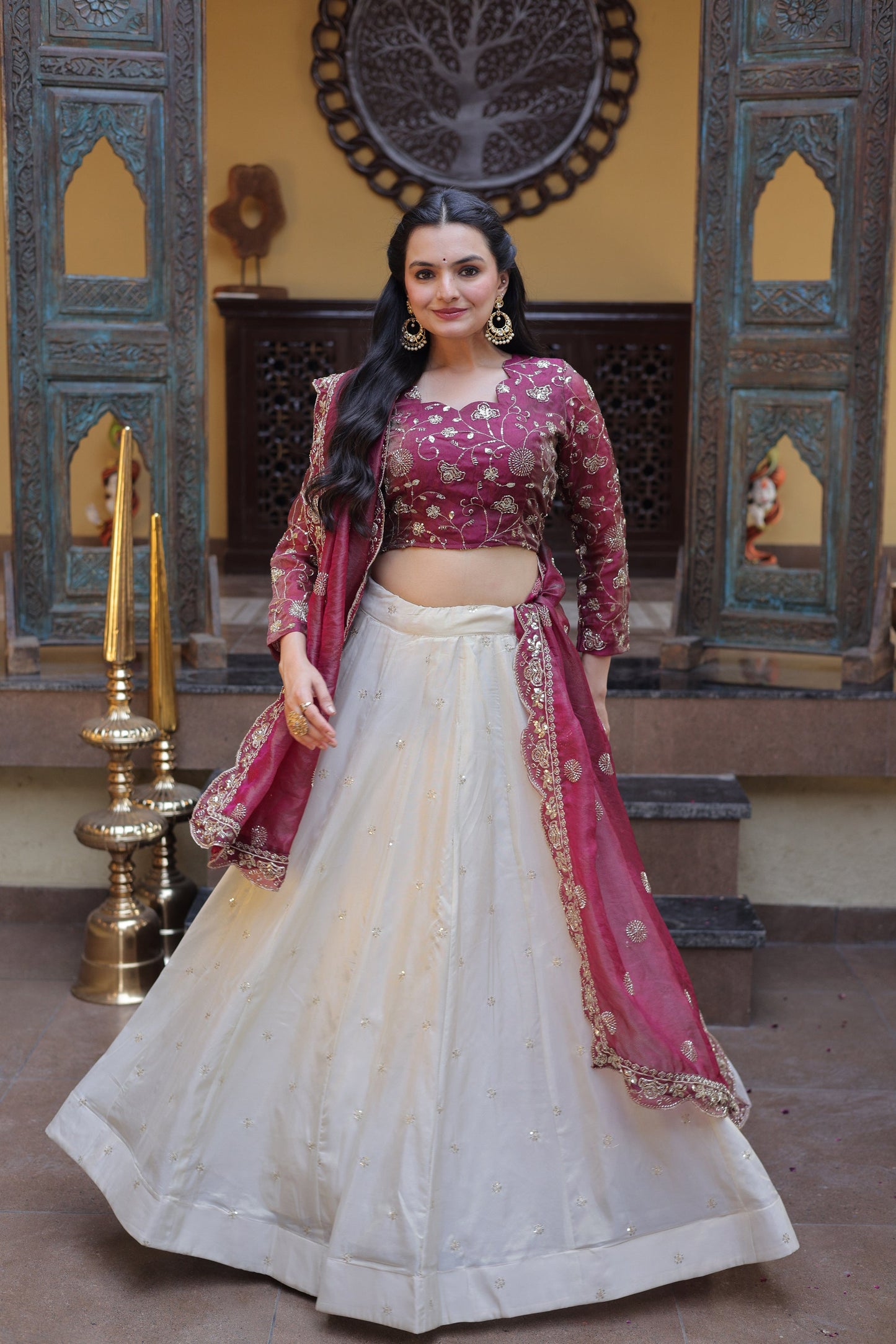 Lorenvalley Fashion Magenta Cosmos Fabrics with Zari & Sequins Embroidered work Lehenga Choli with Dupatta