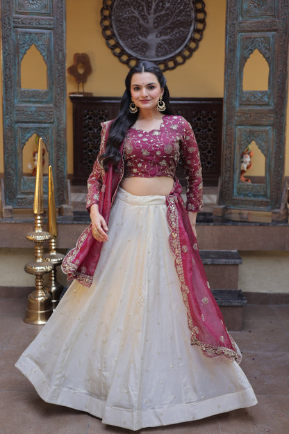 Lorenvalley Fashion Magenta Cosmos Fabrics with Zari & Sequins Embroidered work Lehenga Choli with Dupatta