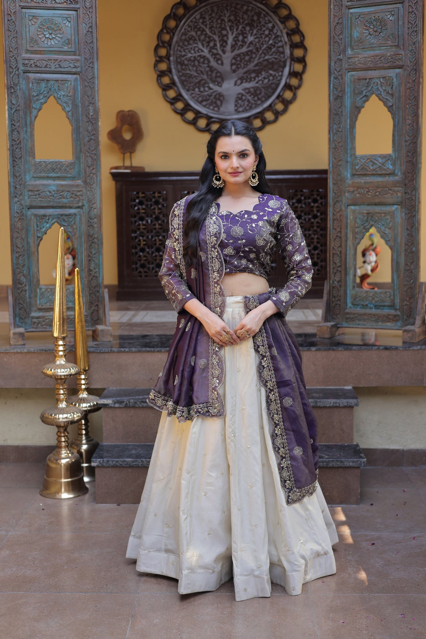 Lorenvalley Fashion Purple Cosmos Fabrics with Zari & Sequins Embroidered work Lehenga Choli with Dupatta