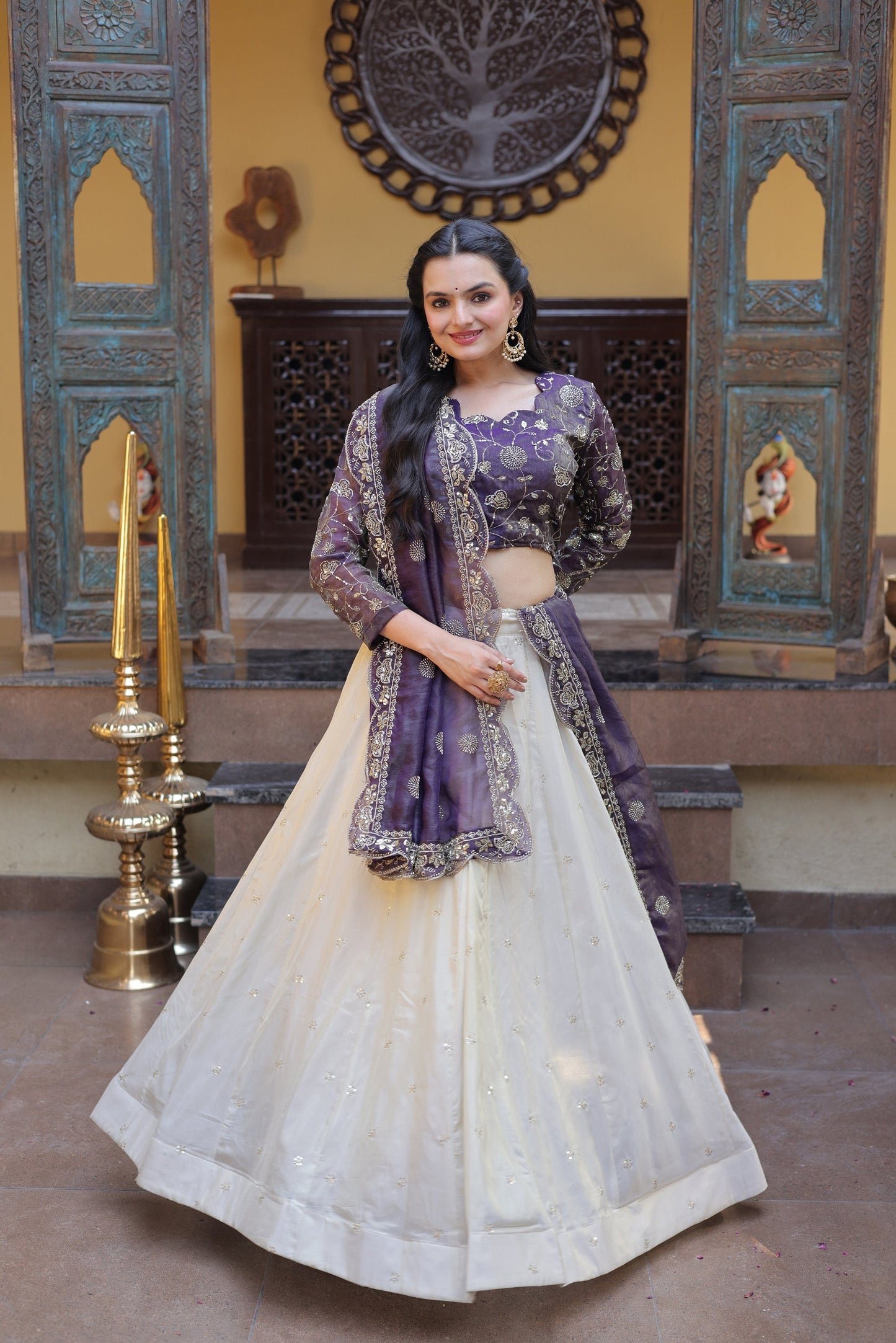 Lorenvalley Fashion Purple Cosmos Fabrics with Zari & Sequins Embroidered work Lehenga Choli with Dupatta