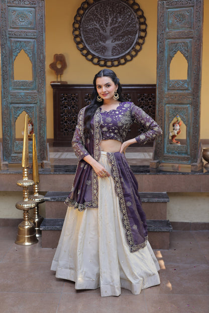 Lorenvalley Fashion Purple Cosmos Fabrics with Zari & Sequins Embroidered work Lehenga Choli with Dupatta