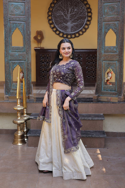 Lorenvalley Fashion Purple Cosmos Fabrics with Zari & Sequins Embroidered work Lehenga Choli with Dupatta