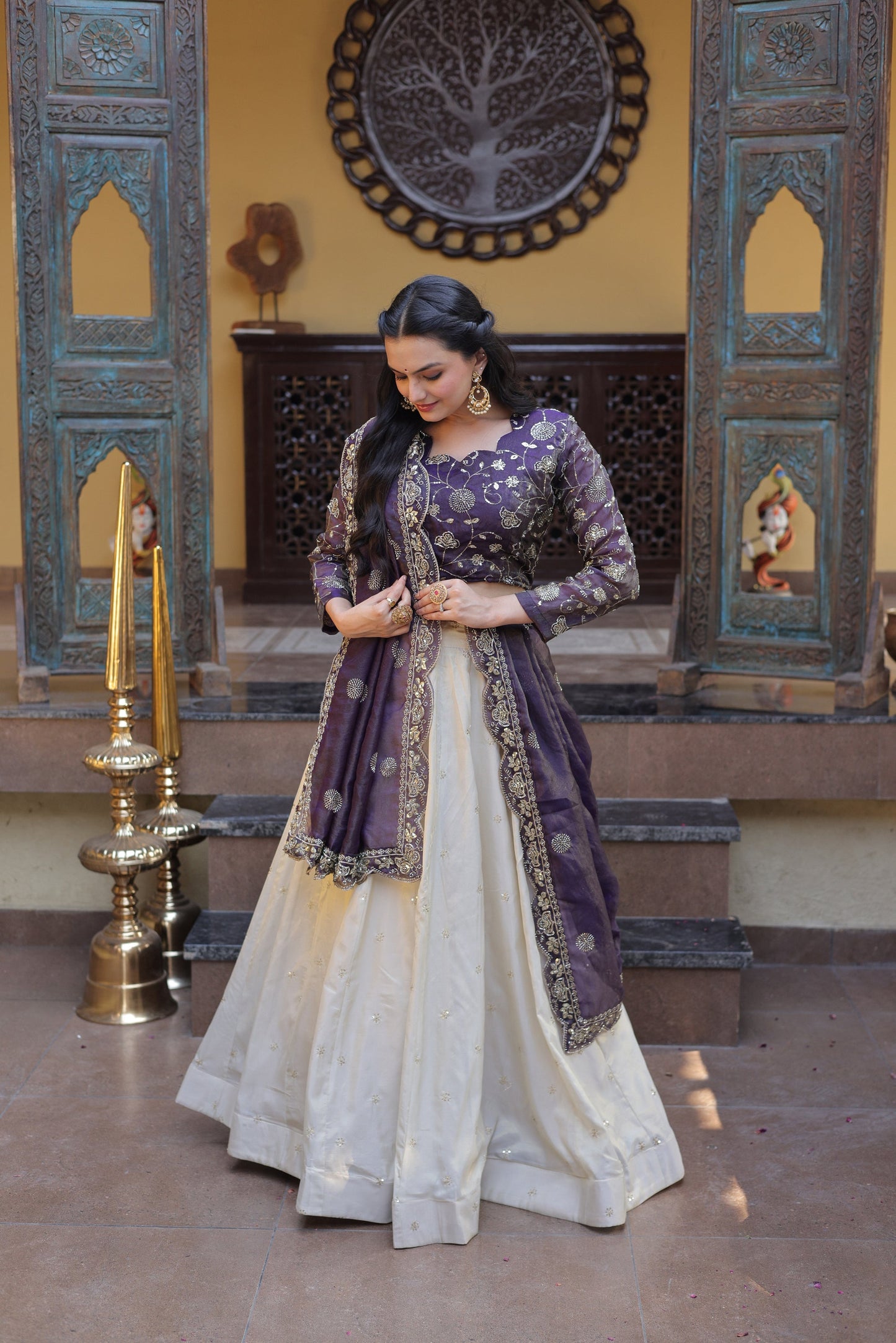 Lorenvalley Fashion Purple Cosmos Fabrics with Zari & Sequins Embroidered work Lehenga Choli with Dupatta