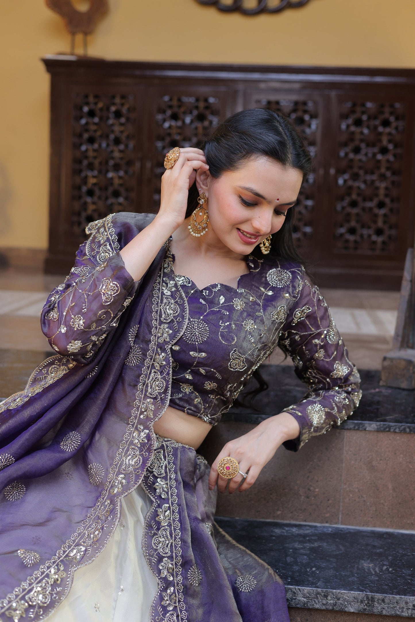 Lorenvalley Fashion Purple Cosmos Fabrics with Zari & Sequins Embroidered work Lehenga Choli with Dupatta