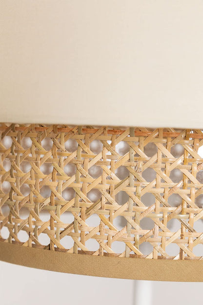 Standing Floor Lamp with Rattan Shade and Bamboo Base - 14" D x 12" - Beige