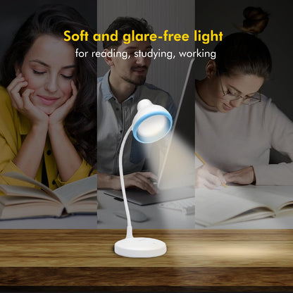 Rechargeable LED Table Lamp with Flexible Design and Dimmable Features, White, ABS