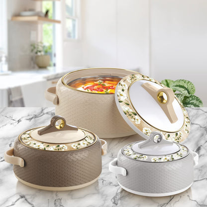 Nayasa Casserole Insulated Serving Tureen Hot Pot Thermoware with Inner Stainless Steel (Beige, 1PC (1500ml))(SH)