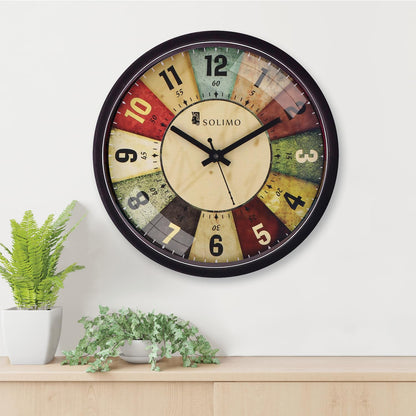 Wall Clock with Silent Movement, 12 Inch Diameter, Black Plastic Frame with Glass Face