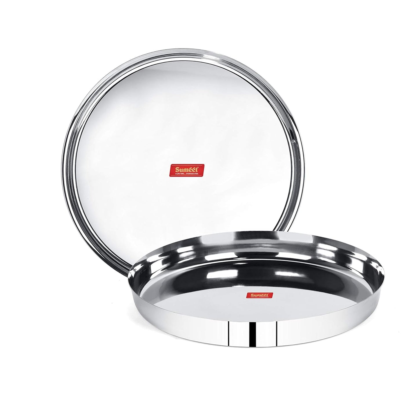 Sumeet 22 Gauge Stainless Steel Traditional Dinner Plate/Thali 30.7Cm (2.5Ltr) - set of 2pc