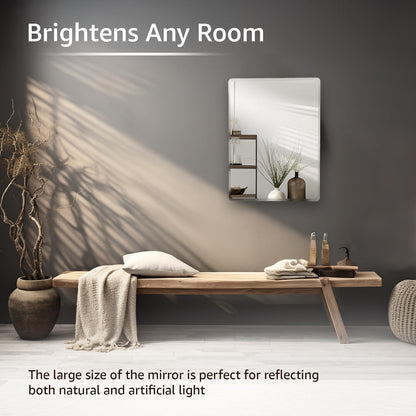 Beveled Edge Wall Mirror, Frameless Design, HD Glass, 18 x 24 Inch