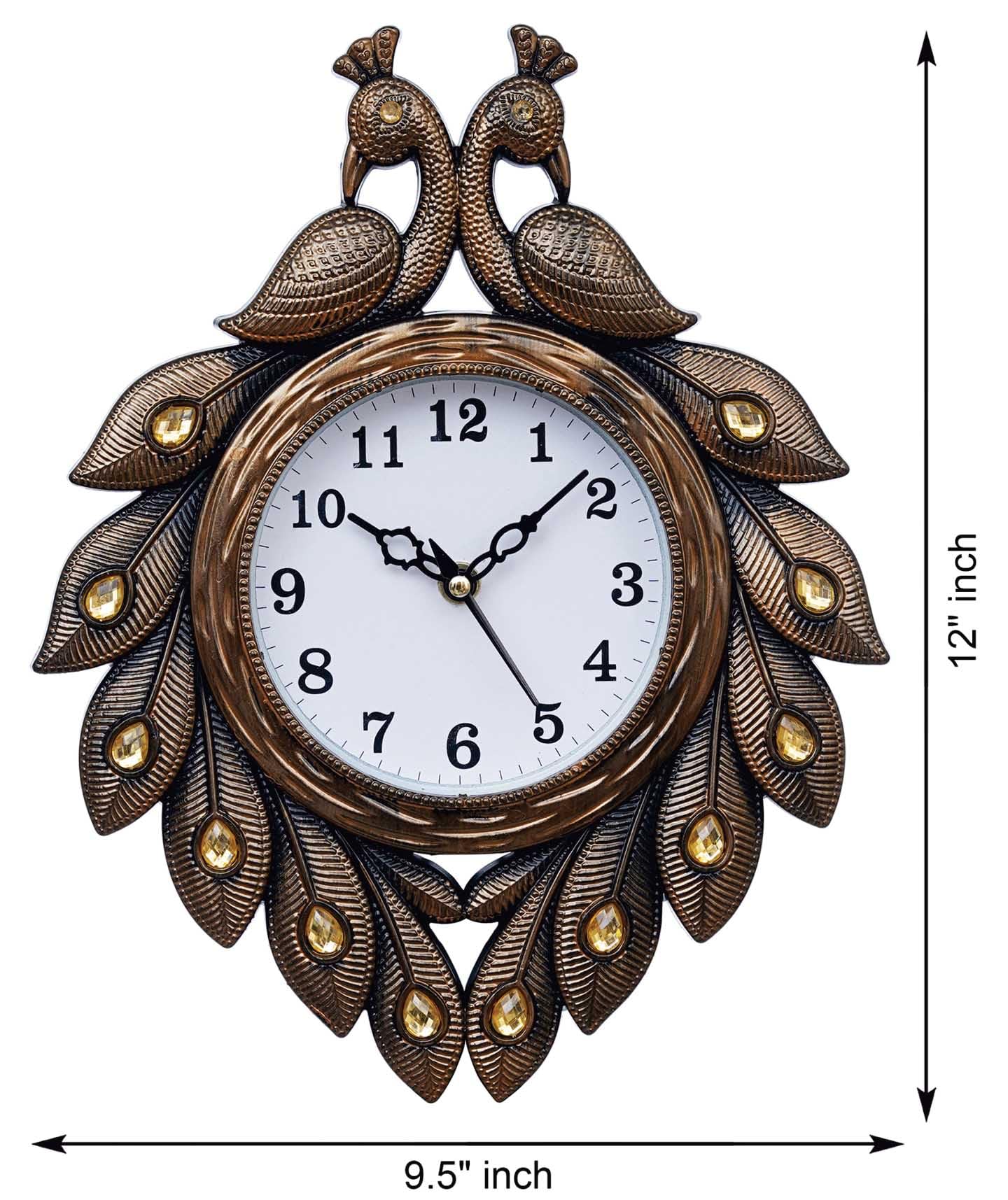 Peacock Wall Clock with Large Numerals - Plastic - White Face - Silent Movement