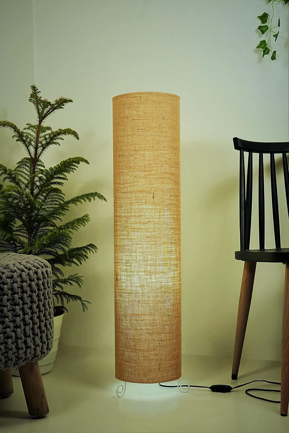 Dimmable Floor Lamp with Cotton Shade - Brown - Modern Design for Living Room, Bedroom, Office