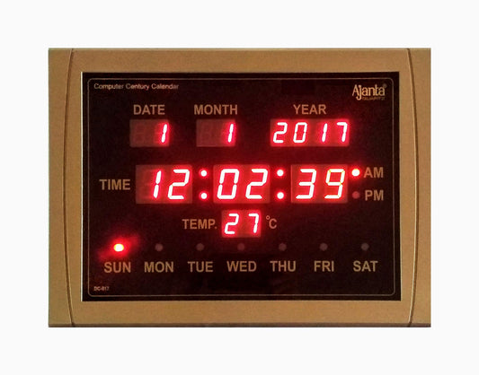 Digital Wall Clock with Temperature Sensor, 425 cm x 325 cm x 32 cm, Black Plastic