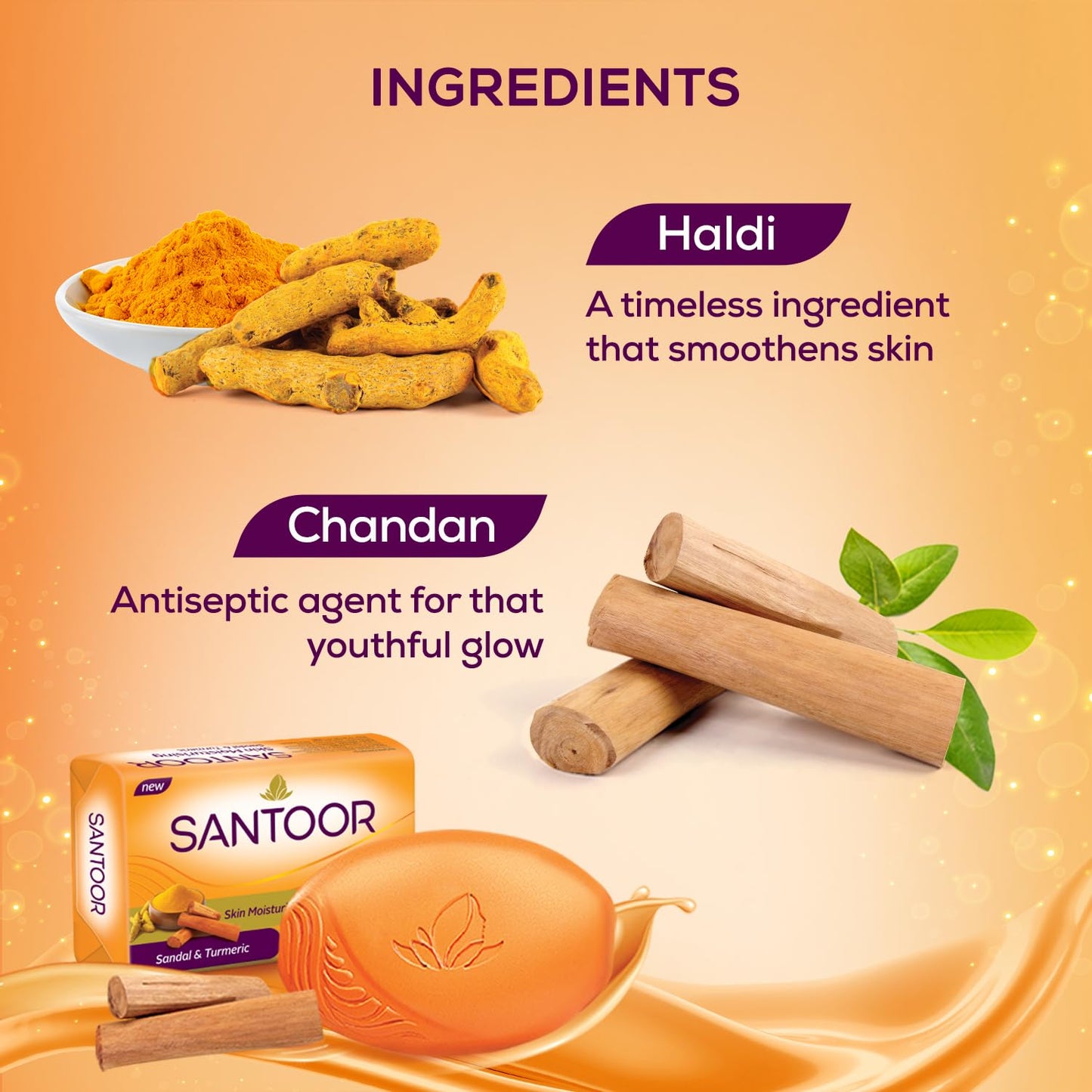 Sandal & Turmeric Soap for Skin Care, 125g, Pack of 4