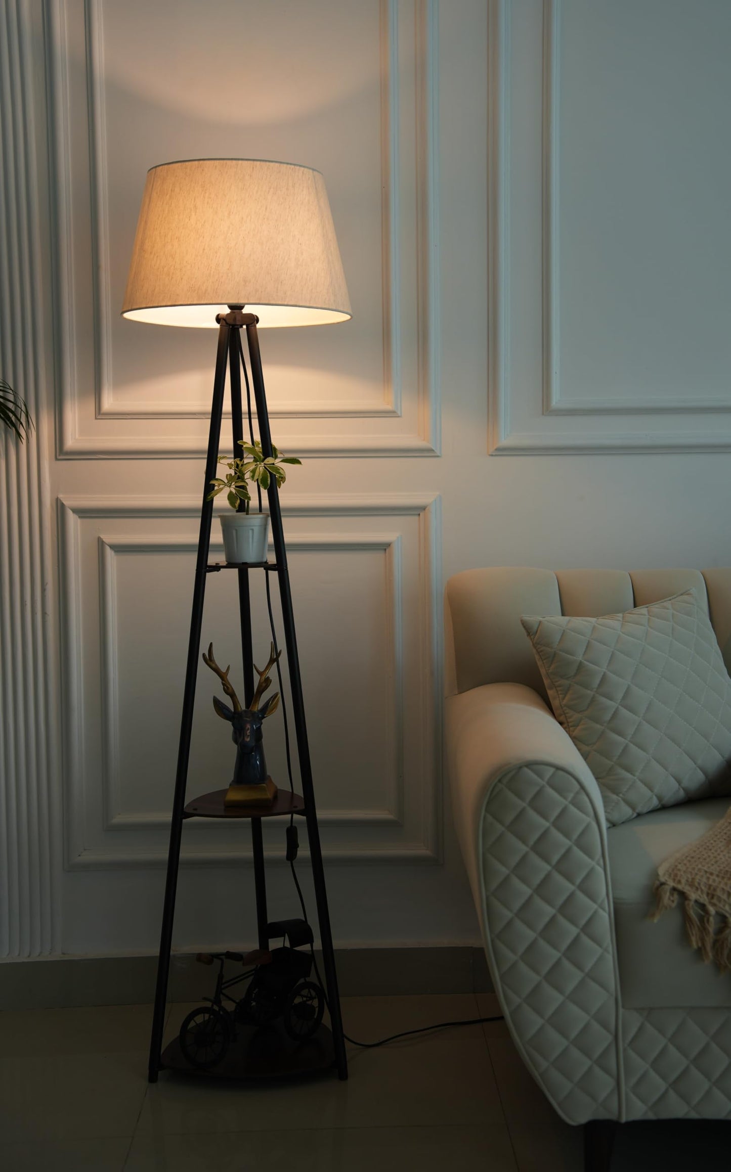 Shelf Floor Lamp with 3 Wooden Shelves, Black Finish, 5 Feet Height, LED Bulb Included