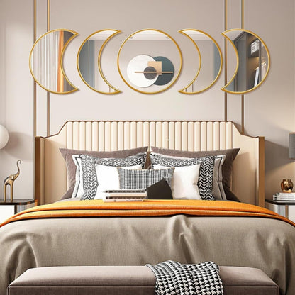 Wall Mirror Set - Modern Gold Framed Multi Shape Glass Mirrors - 5 Pieces - Wall Mounted Decor
