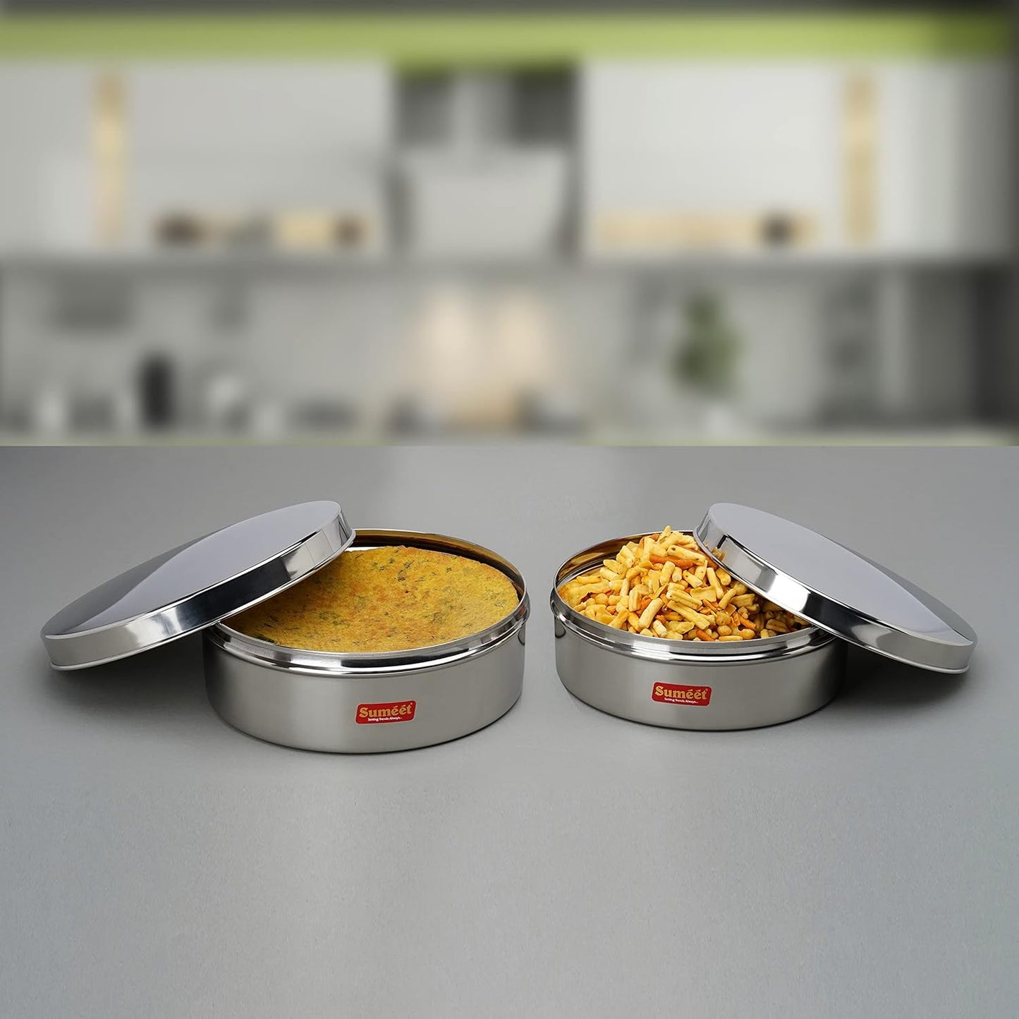 Sumeet Stainless Steel Flat Canisters/Storage Containers Set Of 2Pcs (1.2Ltr,1.5Ltr)