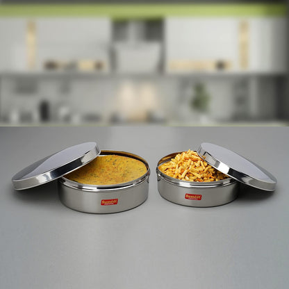 Sumeet Stainless Steel Flat Canisters/Storage Containers Set Of 2Pcs (1.2Ltr,1.5Ltr)