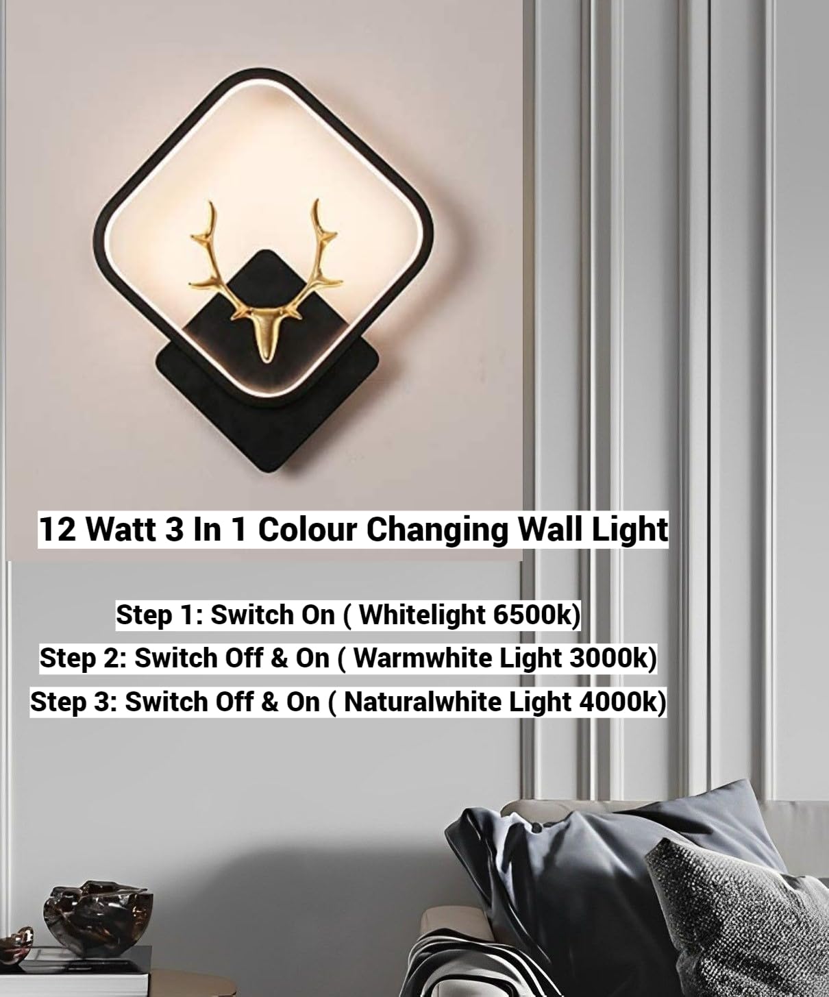 Wall Lighting LED Lamp Adjustable Color Changing Black Square 25cm