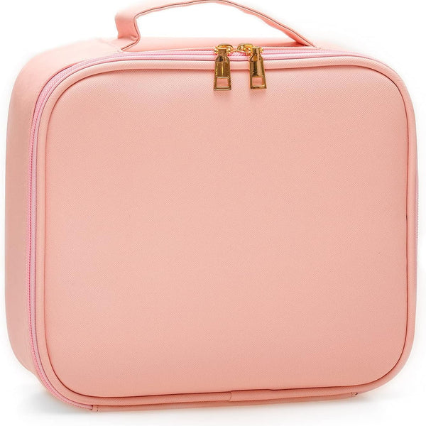 Rose Gold Nylon Cosmetic Bag with Adjustable Compartments