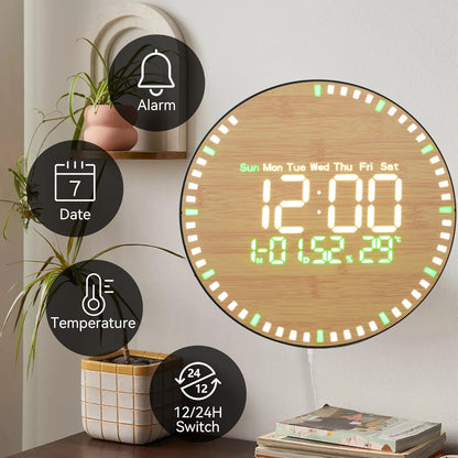 Digital Wall Clock with Remote Control – 10-Inch LED Display, Dual Alarm, Temperature & Humidity, Silent Design