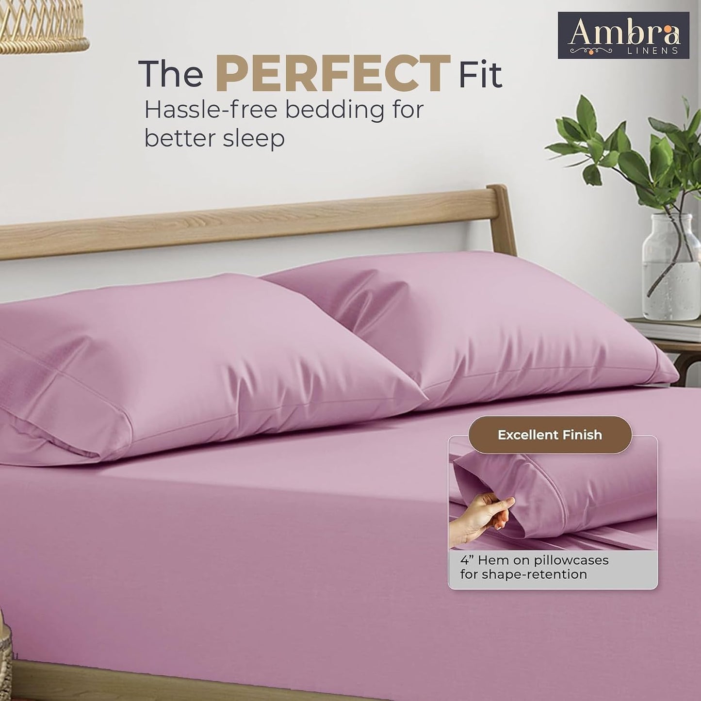 Ambra Linens Ultra Soft Pillow Protectors 300TC Set of 2 Breathable Pillow Covers-Pink