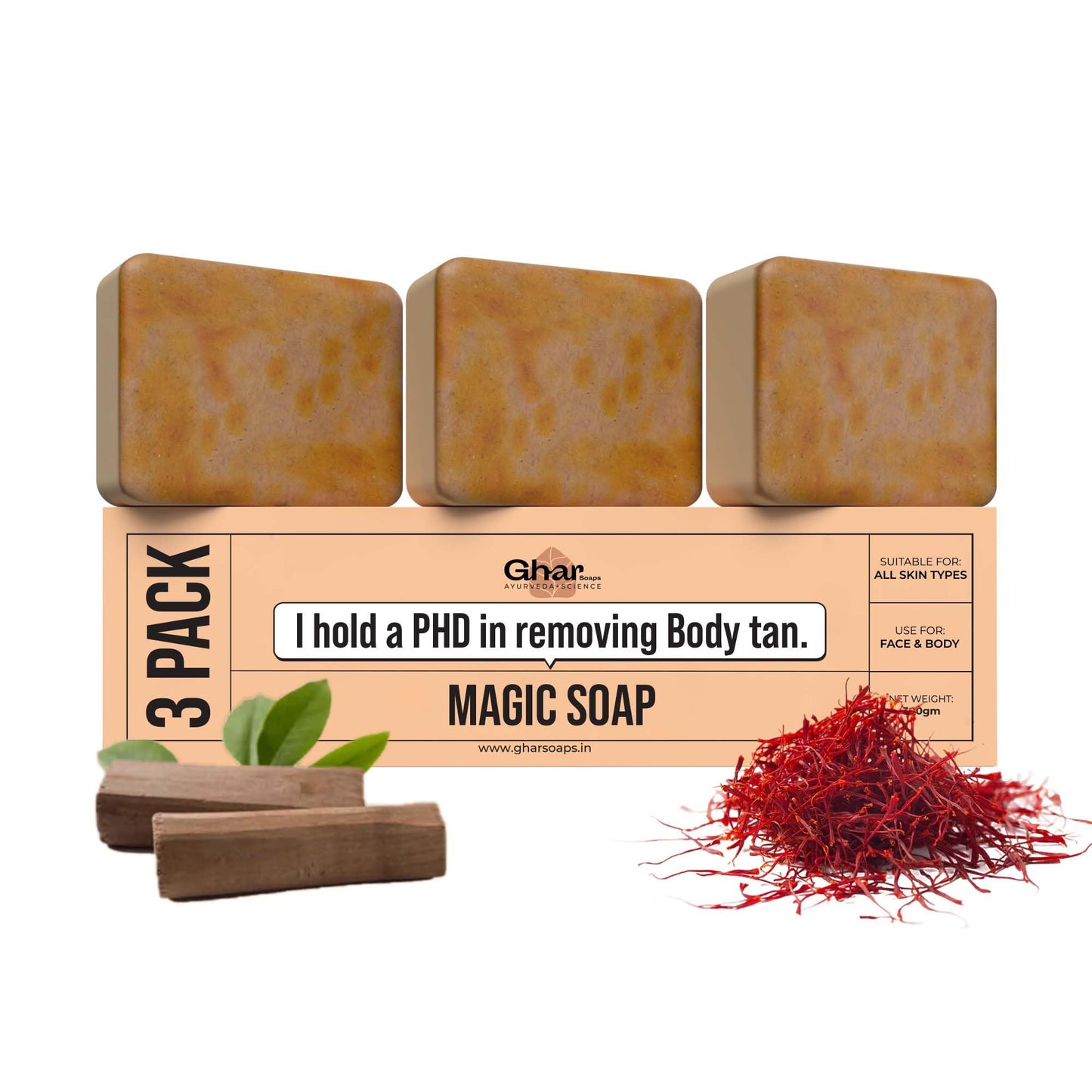 Sandalwood & Saffron Bath Soap 300g Pack of 3 | Paraben-Free