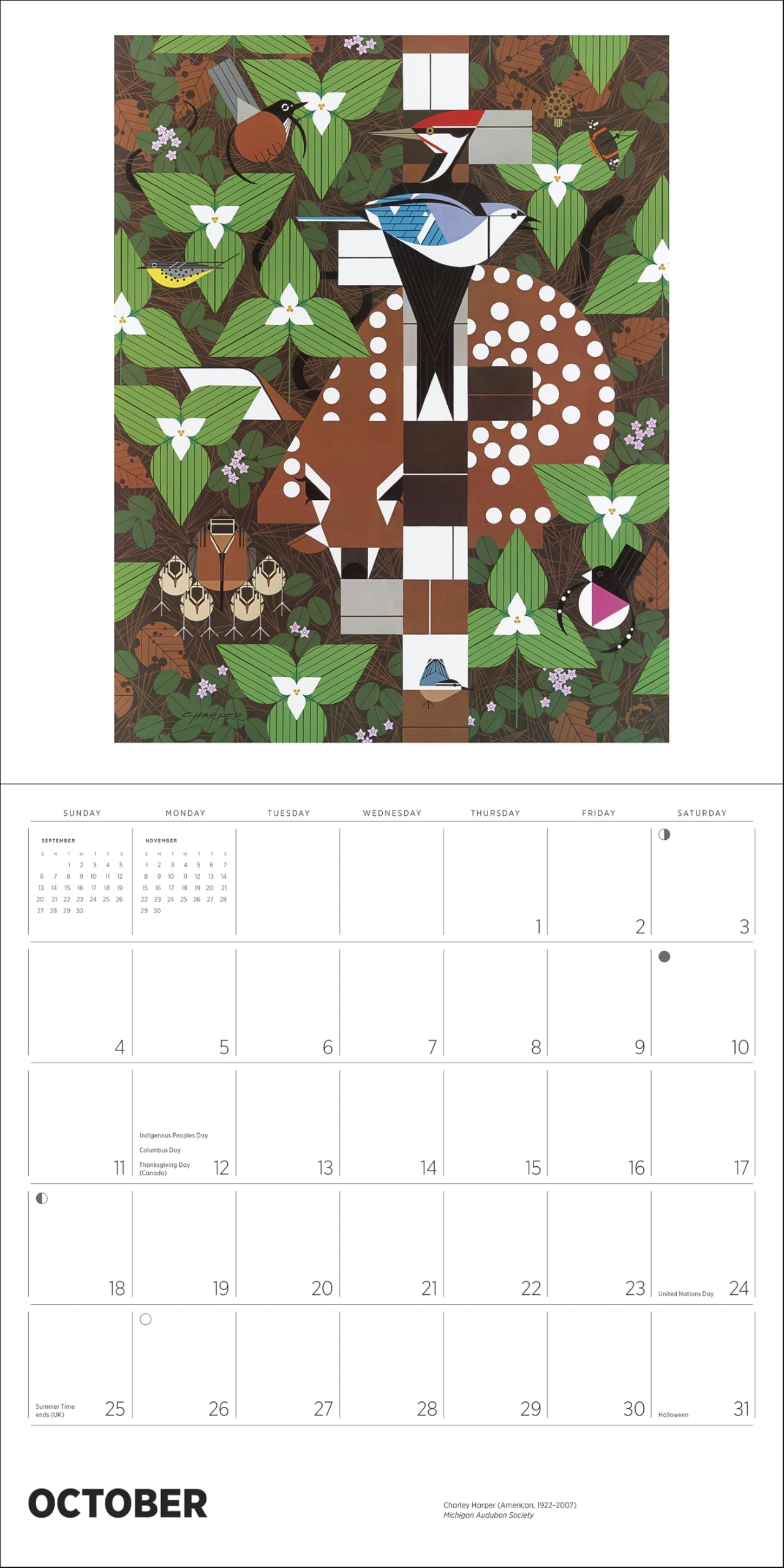Wall Calendar 2026, Charley Harper Art, 12 Months, Large Grid Design Featuring 12 Artworks