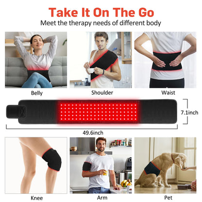 Red Light Therapy Belt Wrap with Timer & Remote Control, 660nm & 850nm, 105 LEDs, 7" x 50" Treatment Area