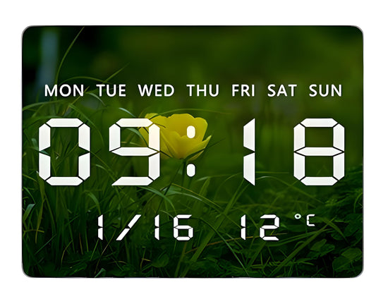 Digital Wall Clock with LED Display, USB Powered, 27x20cm, Grass Color