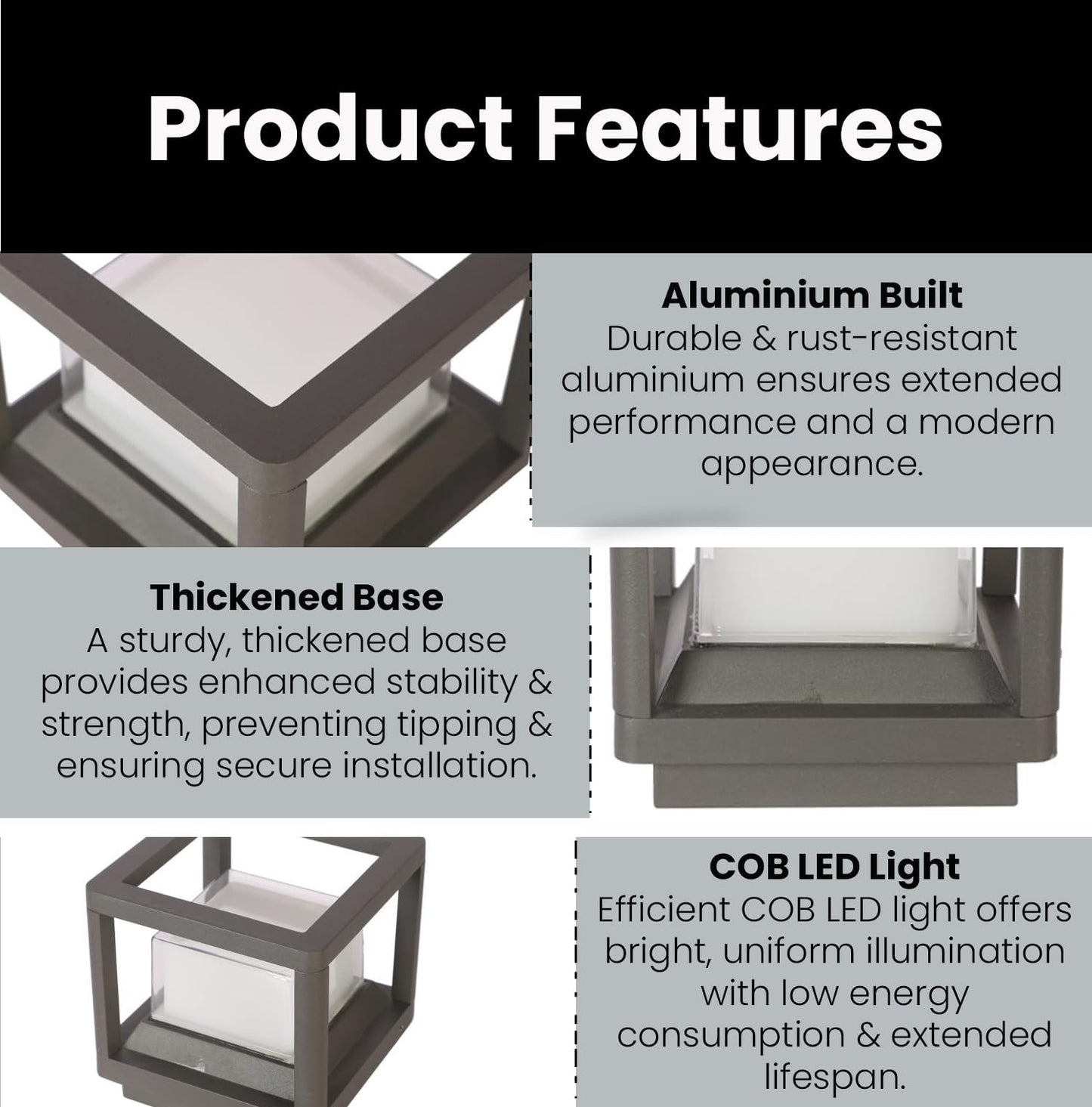 LED Gate Light 12W Warm White Waterproof Aluminium Outdoor Pillar Lamp