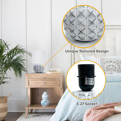 LED Table Lamp with Cotton Shade and Ceramic Base - White - Modern Design