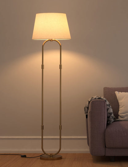 LED Floor Lamp Modern Design Brass Antique Finish 5Ft Height 16 Inches Diameter Off White Lampshade