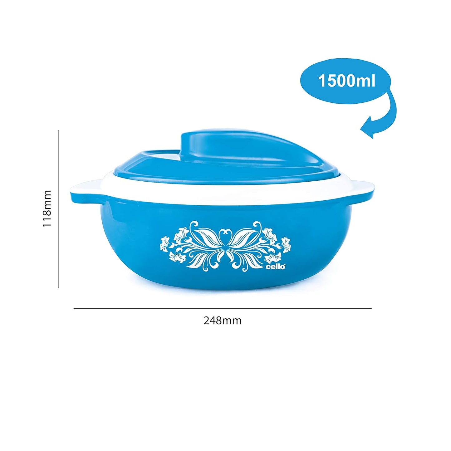 CELLO Hot Serve Insulated Inner Steel Casserole Set of 3, Blue (500ml, 850ml, 1500ml) | Hot Box for Kitchen | Hot Pot