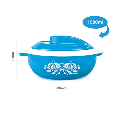 CELLO Hot Serve Insulated Inner Steel Casserole Set of 3, Blue (500ml, 850ml, 1500ml) | Hot Box for Kitchen | Hot Pot