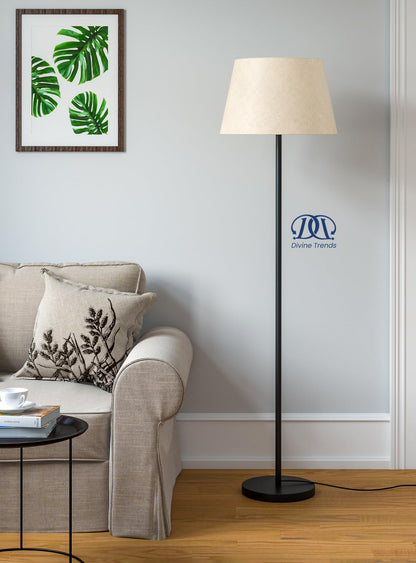 Floor Lamp Modern Black Metal 5Ft Height Off White Shade 16 Inches