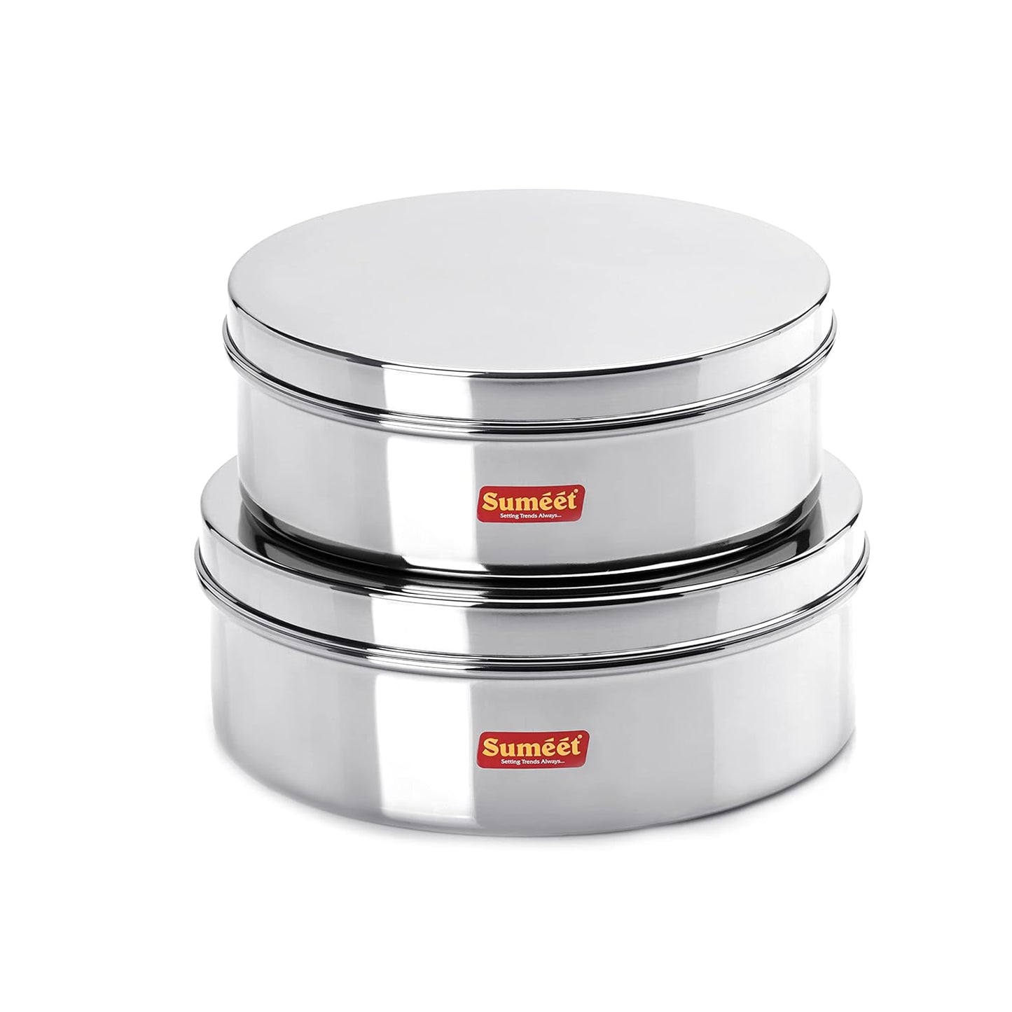 Sumeet Stainless Steel Flat Canisters/Storage Containers Set Of 2Pcs (1.2Ltr,1.5Ltr)